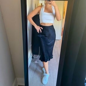 Zara Black Satin Midi Skirt